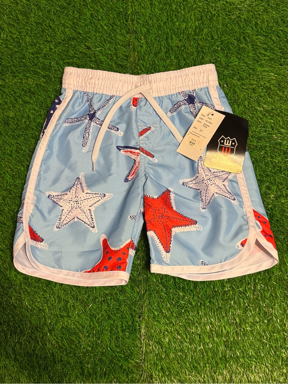 Boy’s Light Blue Starfish Print Swim Shorts